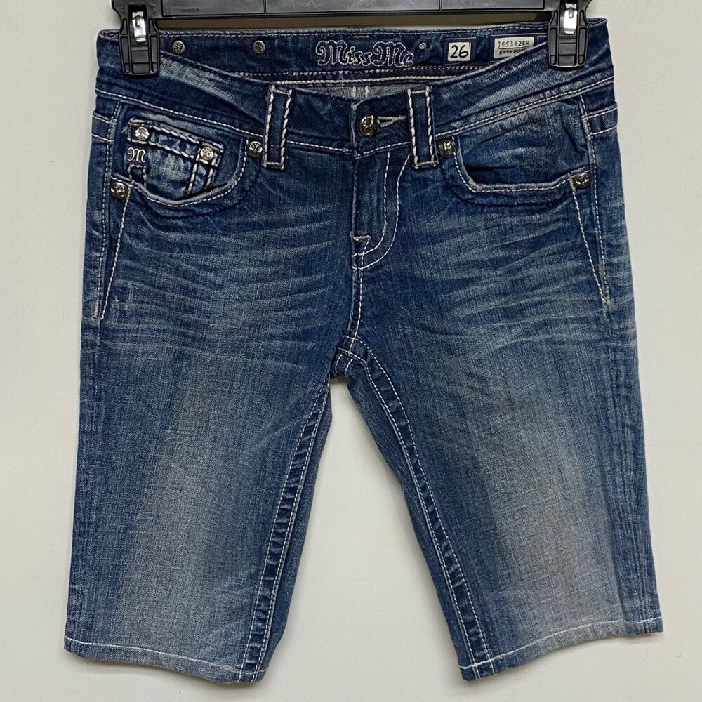 Miss Me Womens Low Rise Bermuda Shorts Rhinestone Embellished Pockets Size 26